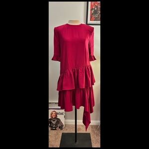 Alexander McQueen Leaf Crepe Asymmetric Ruffle Hem Drape Dress NWOT 44/8